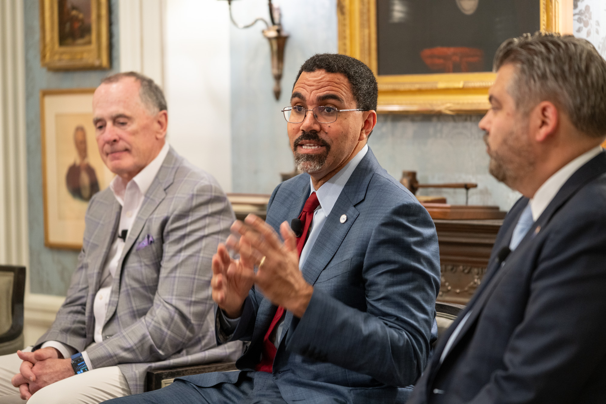 Dr. John B. King Jr. speaking with Dr. Lonon looking on