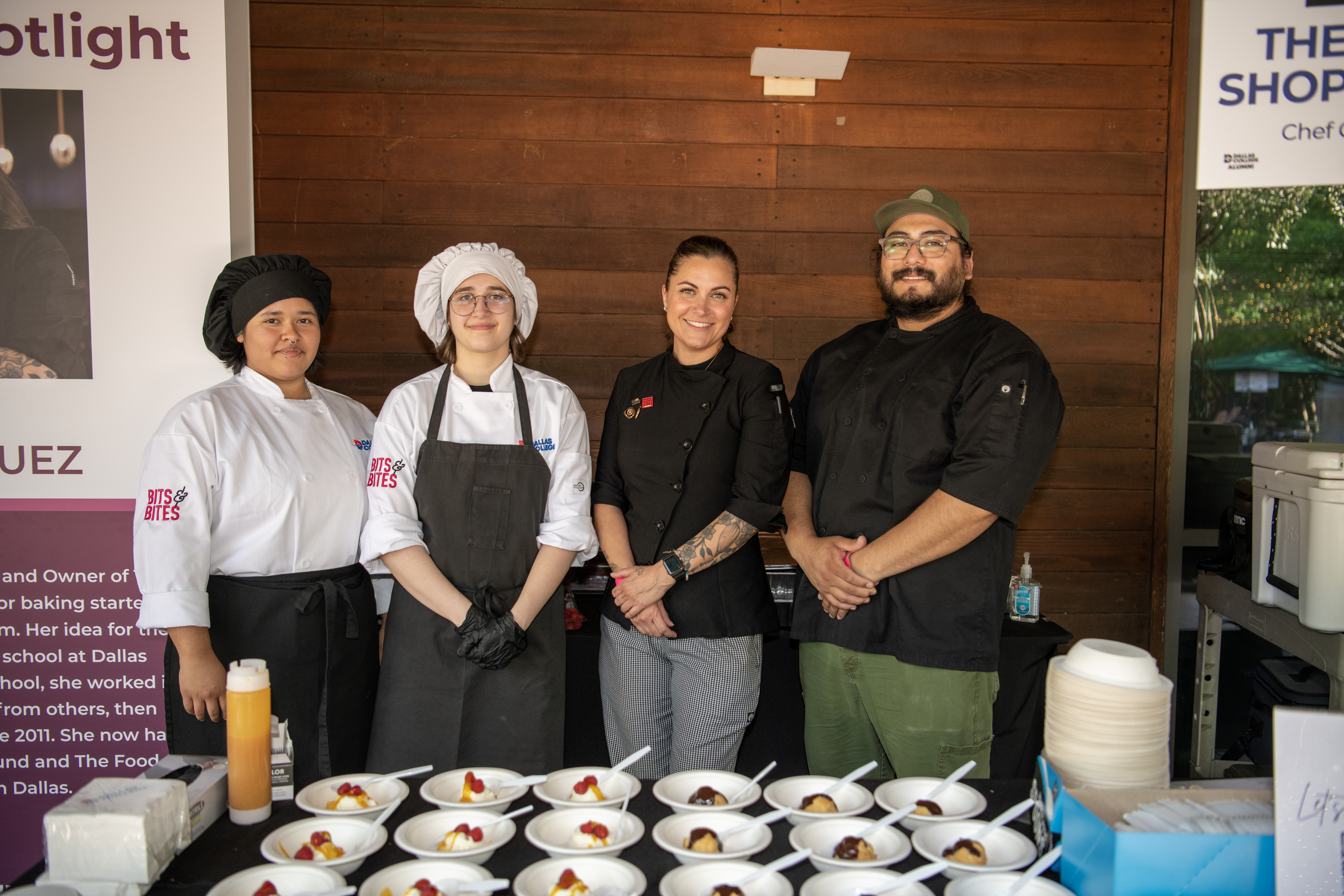 Group of student and professional chef spotlighted at the 2025 Dallas College Bits and Bites event